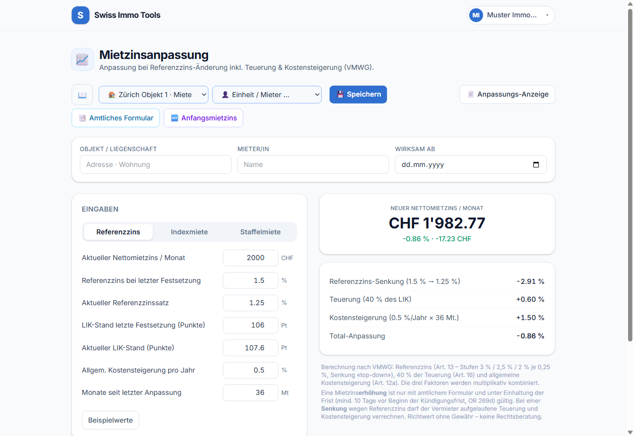 Mietzinsanpassung mit amtlichem Formular